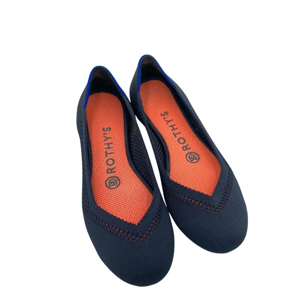 Rothys Maritime Blue Lattice Stitch Womans 6 Round Toe Ballet Flat Slip On Shoes